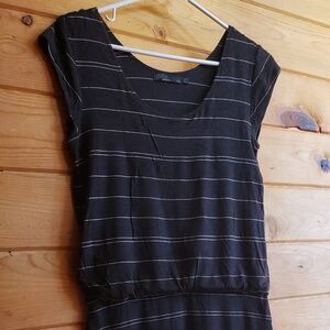 Prana Black Cap Sleeve Dress with White Pinstripes Small